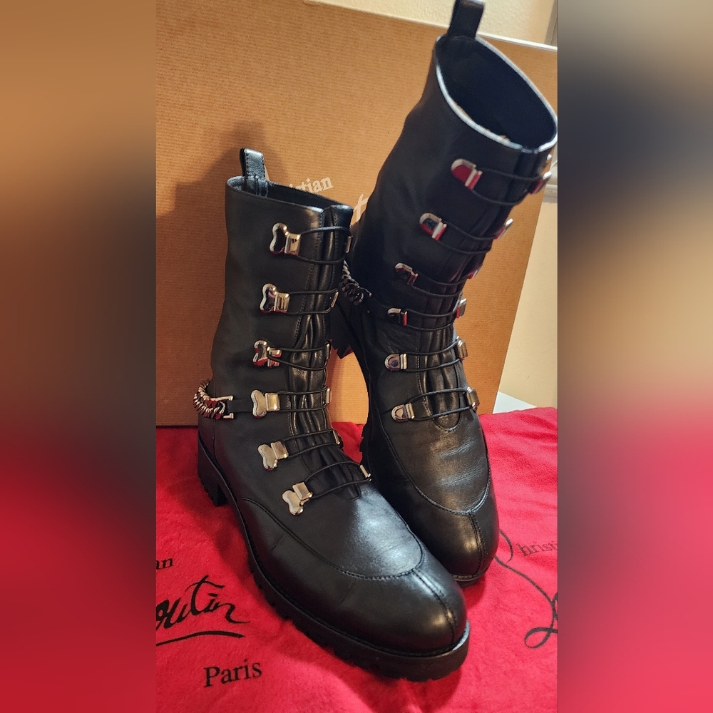 Christian Louboutin Horse Guarda Half Calf Black Leather Women's Boots EU 38.5